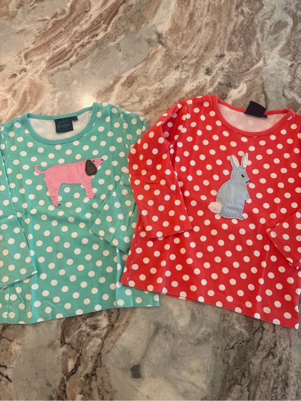 Mini Boden 90s Cotton Girls Long Sleeve T Shirt Bundle Applique Bunny Dog Set